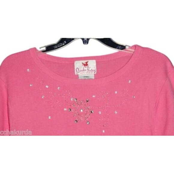 Quacker Factory Size S Sweater Knit Top Pink Rhinestone Bead Embellished - Picture 4 of 9
